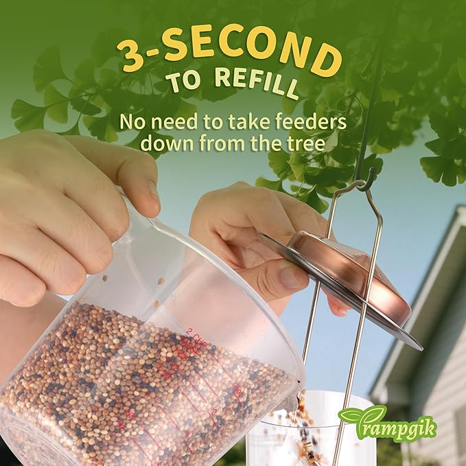 Bird Feeders for Outdoors,13 Inch 6 Ports Squirrel Proof Bird Feefers,Finch Feeder for Outside,Chew-Proof Metal Hanging Bird Feeder,Rust-Proof,Easy to Refill & Clean,Copper,Pack of 1