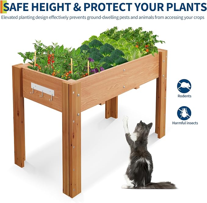 48x24x30IN Wooden Raised Garden Bed with Legs, Elevated Reinforced Large Planter Box for Vegetable Flower Herb Outdoor, Standing Growing Bed forGardening/Backyard/Patio/Balcony, Liner Included