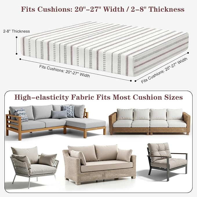 8-Piece High Elastic Outdoor Cushion Covers - Full Set Stretch Replacement Slipcovers for Seat & Back Cushions - Universal Fit for 4-Person Patio Sofa, Fits 20-27" Wide
