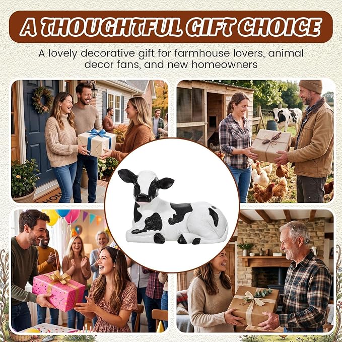 Wenqik Cow Porch Statue Small Cute Figurines for Porch, Resin Farmhouse Decor for Yard, Garden, Patio, Outdoor, Indoor