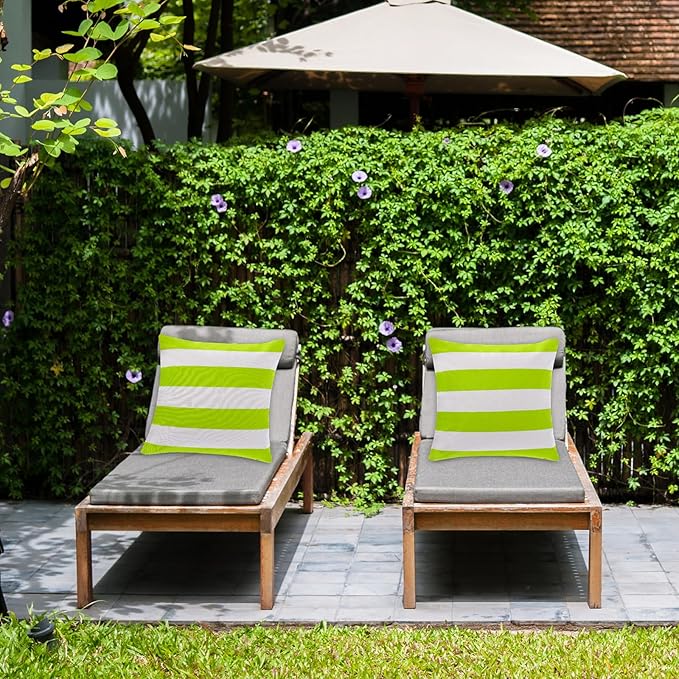 tiggell 4 Pack Waterproof Pillow Covers Outdoor Throw Pillowcases Decorative Garden Cushion Case for Home Garden Patio Couch Balcony Striped (Green & White, 18 * 18 inch)