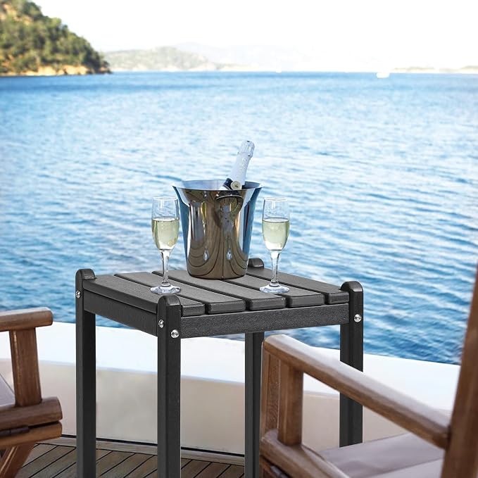 LZRS Adirondack Outdoor End Table, Pool Composite Patio Table,HDPE End Tables for Backyard,Pool, Indoor Companion, Easy Maintenance & Weather Resistant(Black)