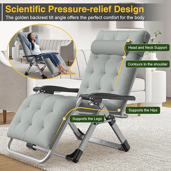 Suteck Zero Gravity Chair, Reclining Camping Lounge Chair with Aluminum Alloy Lock, Folding Patio Recliner w/Removable Pad, Adjustable Headrest and Side Tray for Outdoor Patio, Lawn, and Camping