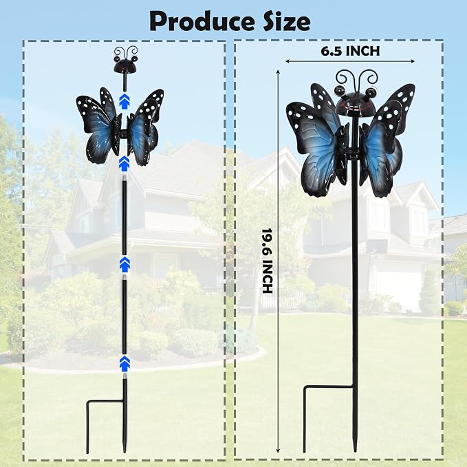 2-Pack Metal Wind Spinners – Exclusive Kinetic Design, Weather-Resistant 360° Rotating Outdoor Garden Art, Unique Yard Decor Gift for Patio Lawn (Frog & Butterfly)