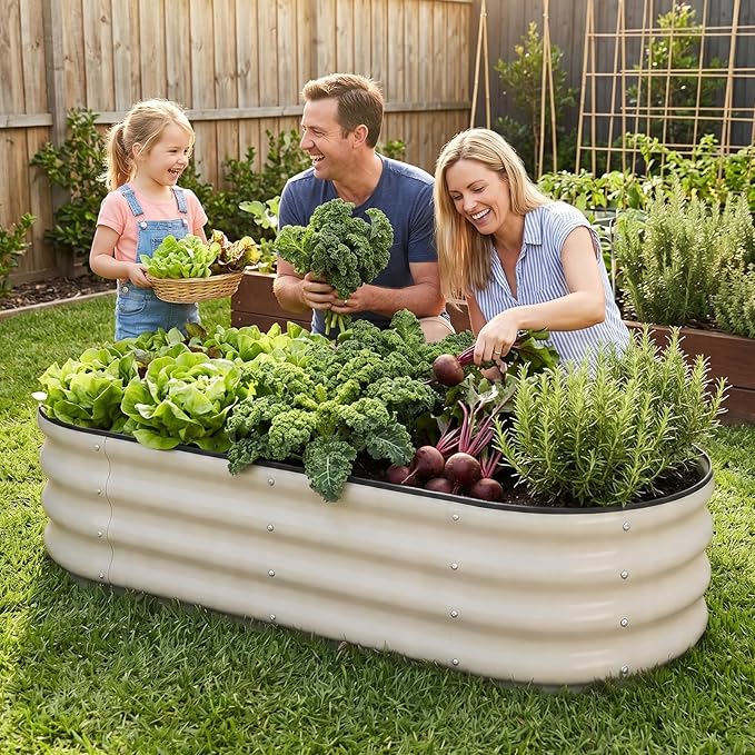 1MORE Galvanized Raised Garden Bed- Planter Garden Boxes Outdoor, Raised Beds for Gardening, 4x2x1ft Metal Garden Bed Kit for Vegetables Flower, Planter Raised Beds with Protective Tape & Tools.White