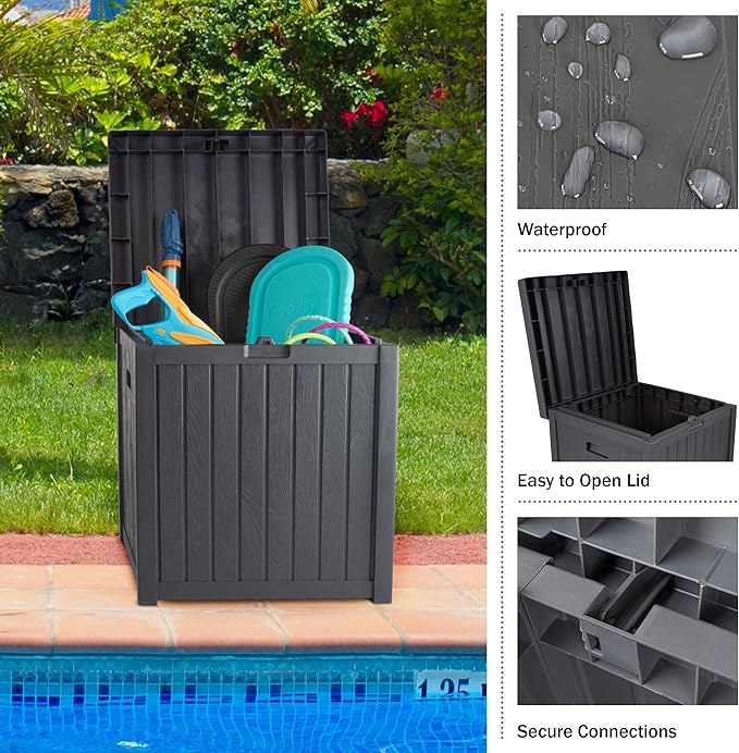 Pure Garden Outdoor Storage Box, 50-Gallon Waterproof Deck Box, Durable Resin Storage Box with Snap-lock Lid and Built-in Handles for Backyard, Deck or Patio, Gray