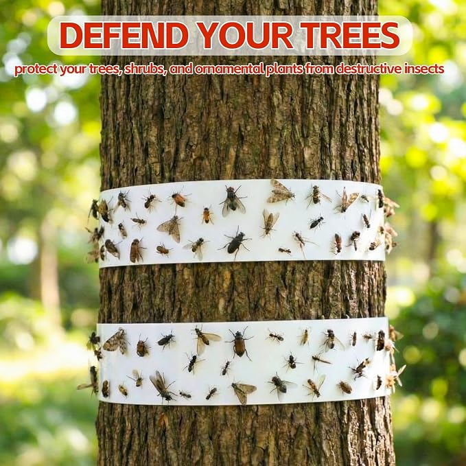 12 Rolls Spotted Lantern Fly Traps Ant Insect Barrier, 30 ft Each, Outdoor Fly Tree Tape Trees Wrap Spotted Lanternfly Killer for Protect Trees, Fruit & Plants, Pest Control Lawn & Garden