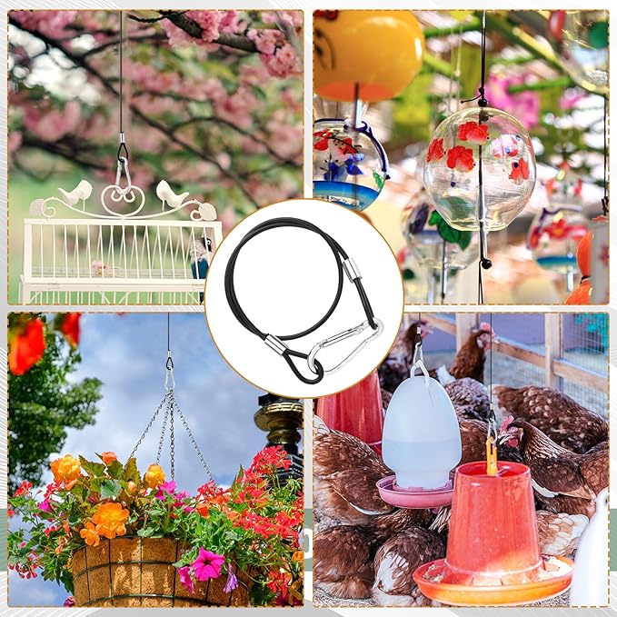 4 Pcs Wire for Bird Feeder Hook 18in Hanging Steel Cable with Carabiner Hook Hanging Chain Cable Rope for Bird Feeders Tree Planters Lanterns Yard Easter Decorations
