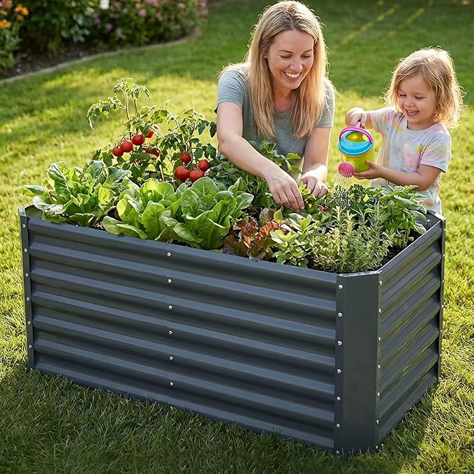 4x2x1.86ft Raised Garden Bed - Galvanized Deep Root Planter Boxes Outdoor with Wing Nuts and Safety Edges for Gardening Vegetables, Flowers, Herbs, Succulents - Gray