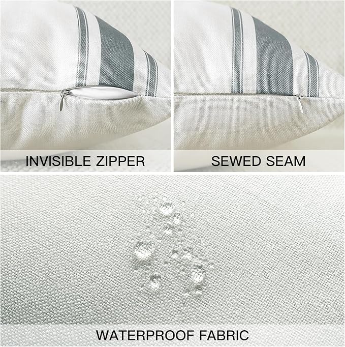 OTOSTAR Pack of 2 Outdoor Waterproof Decorative Pillow Covers 12x20 Inch Linen Geometry Pillowcases Cushion Case Garden Throw Pillow Covers Pillows Shell for Patio Furniture Couch Tent Balcony (Grey)