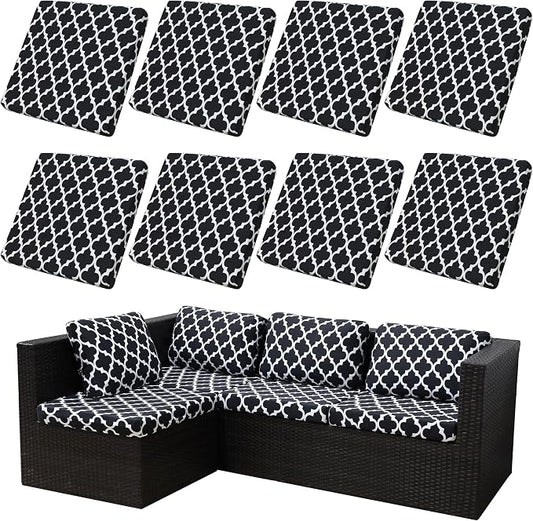 BIETYONE 8Pcs Stretch Patio Cushion Covers,Outdoor Couch Covers Replacement,Outdoor Couch & Sofa Slipcovers,for Patio Furniture Cushion Covers,Washable Reusable urniture Protector(Lingge Grey,8PCS)