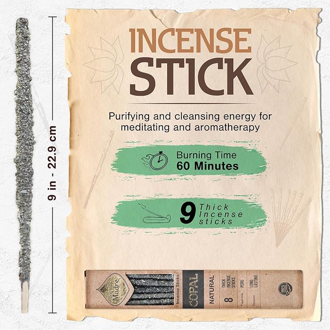 Sagrada Madre 8 pcs Wildly Harvested Thick - Natural Copal Incense Sticks, 9” Long - Eco Friendly, Aromatic Non Toxic Incense Sticks (1hr Burning Time) to Heal & Purify Your Body and Surroundings