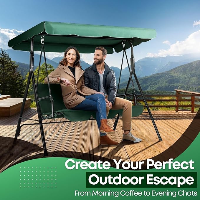 Flexzion Replacement Canopy for Outdoor Swing - 66" X 45" 2 Seat Bench Glider Swings Shade Fabric UV Weather Waterproof for Outdoor Garden Patio Yard Park Porch Seat Furniture, Green
