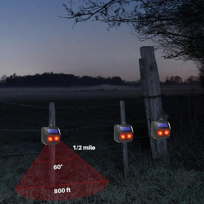4 Pack Upgraded Solar Nocturnal Animal Repeller Outdoor, Auto Activate Red Predator Eyes Animal Deterrent Lights Sensor for Deer Raccoon Coyote Skunk Fox Control for Chicken Coop Yard Farm Protection