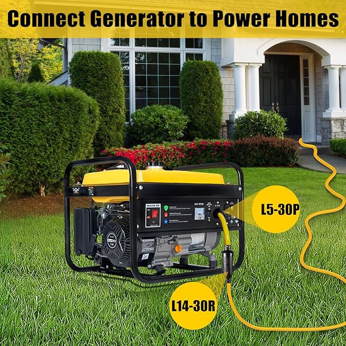 30 AMP Generator Transfer Switch Adapter Cord, Heavy Duty STW 10 Gauge NEMA L5-30P Male to L14-30R Female, 3 Prong to 4 Prong Generator Adapter Plug Twist Lock to House Inlet Box,1.5FT