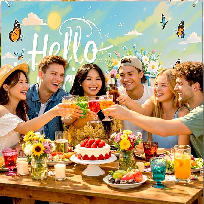 BlissYard Hello Spring Backdrop Decoration Garden Floral Banner 8x6ft Spring Photo Backdrop Vintage Truck Background for Spring Party Easter Celebration Photo Booth Event Wall Display