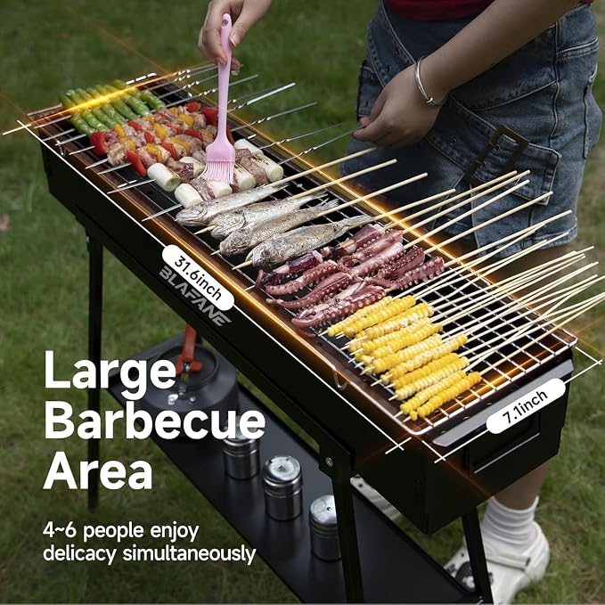 Charcoal Grill, Alloy Steel BBQ Barbecue Outdoor Grilling with Durable Support Frame and Dual Adjustable Vents for Tailgate Patio Beach Backyard(31.6x7.1x5.1 inch), Black