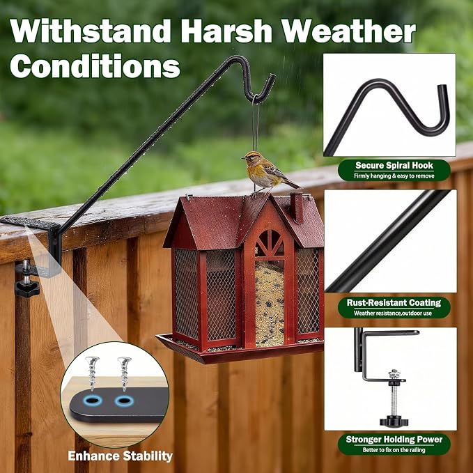 11 Inch Deck Railing Plant Hanger,2 Pack Deck Hooks Hanger for Railing Heavy Duty,Solid Iron Shepherds Hook for Deck Railing & Bird Feeders for Outdoors,Plant Hanger Bracket for Balcony,Porch