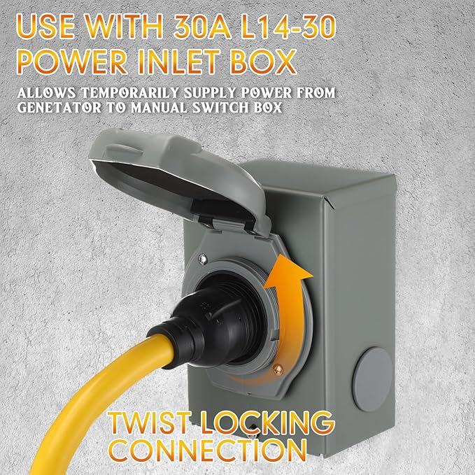 Tellegloww NEMA TT-30P to L14-30R 30 Amp Generator Adapter Cord, 3prong Male to 4prong Locking Female Generator Transfer Switch House Inlet Box Adapter, STW 10 AWG/3C, ETL Listed