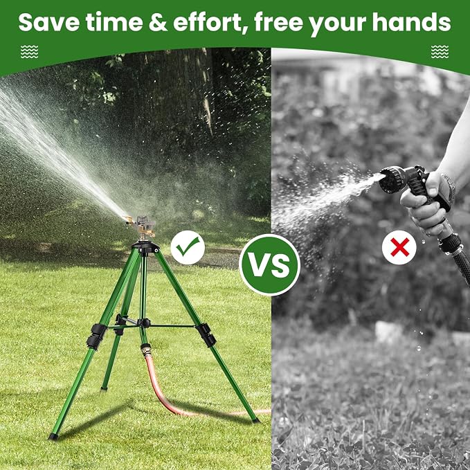Tripod Sprinkler for Yard, Adjustable 0-360° Rotating Sprinklers for Garden & Lawn, Wide Coverage Fits 3/4" Hose for Grass Watering (2packs)