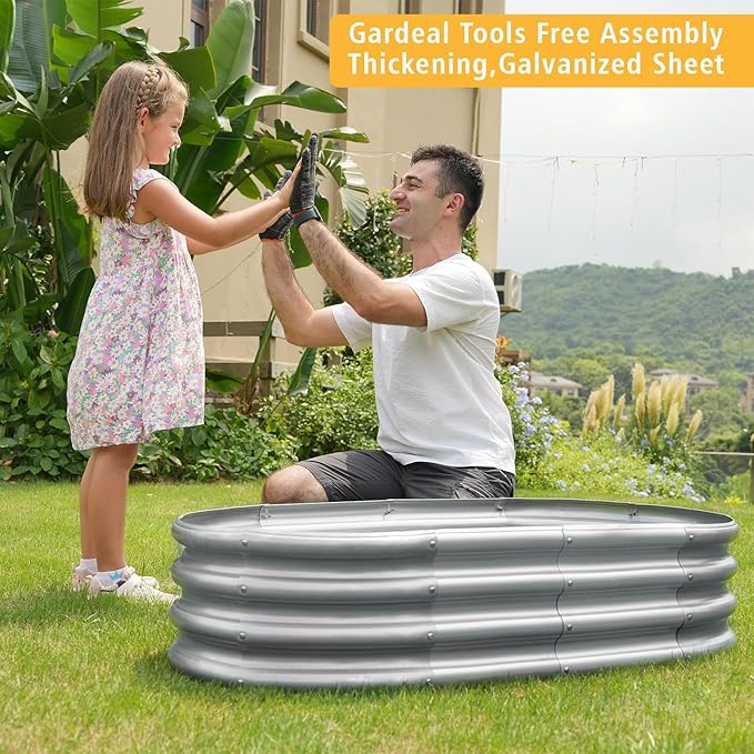 Gardeal Garden Galvanized Raised Garden Bed Kit - Metal Planter Box for Vegetables/Herbs/Flowers, Heavy-Duty Steel Outdoor Garden Box with Reinforced Edges