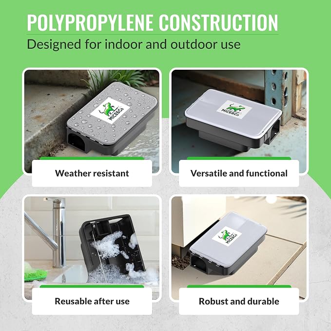 Mice&Co Professional Rat Bait Stations 4 Pack – Lockable Rodent Traps for Outside & Inside – Heavy Duty, Weather-Resistant Bait Boxes with Transparent Lid & Dual Entry – Tamper-Proof – Pet Safe