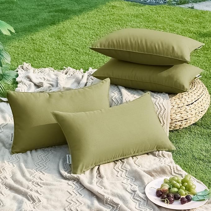 MIULEE Pack of 2 Decorative Outdoor Waterproof Pillow Covers Rectangular Garden Cushion Sham Throw Pillowcase Summer Shell for Spring Patio Tent Couch 24x24 Inch Sage Green