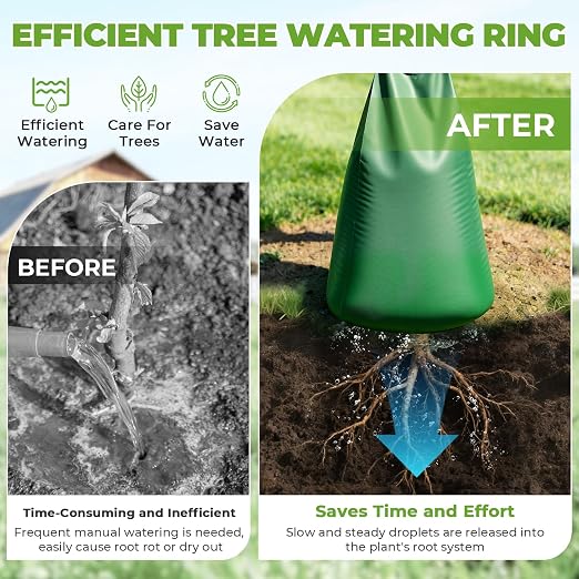 HIRALIY 20 Gallon Tree Watering Bag, 2 Pack, Slow Release 1-5 Days, Deep Root & Automatic Drip Irrigation System, for Multi-Trunk Newly Planted Small Trees and Shrubs