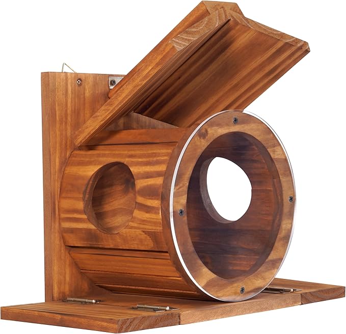 MIXUMON Wood Squirrel Feeder, Squirrel Feeders for Outside Winter, Wooden Chipmunk Feeder for Corn, Peanuts, Durable Box Easy to Fill with The Roof Can Be Opened