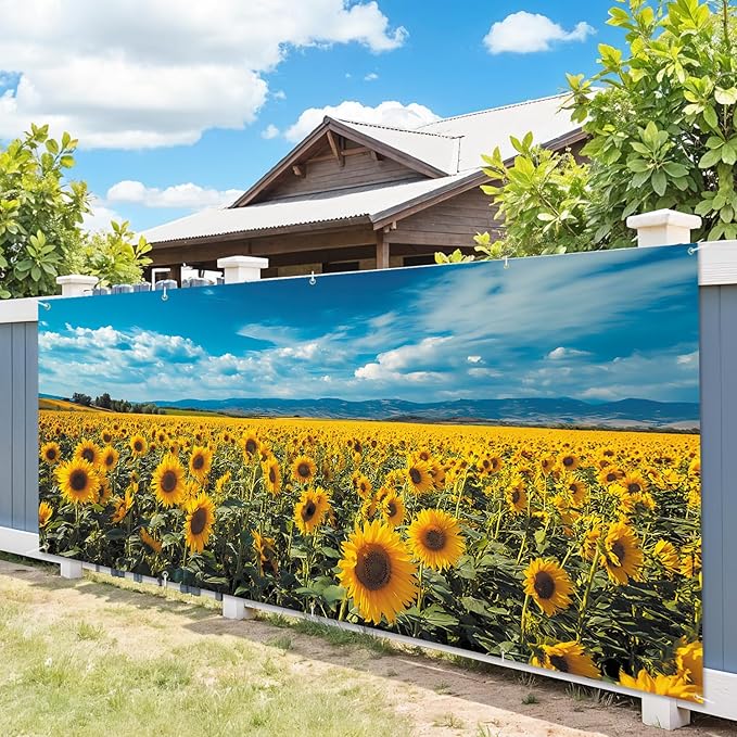 7 * 16FT Summer Garage Door Cover Decorations Sunset Palm Trees Garage Door Banner for Outdoor Indoor Summer Party Photography Backdrop (sunflower, 7 * 16 ft)