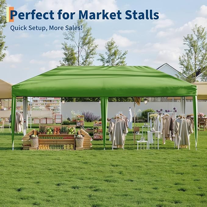 CABIHOME 10x20 Pop Up Canopy Tent with 4 Sidewalls, Heavy Duty Waterproof UPF 50+ Outdoor Shelter, Includes Roller Bag, Stakes & Sandbags