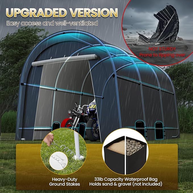 Wisteria Lane Heavy Duty Carport with 4 Cloth Bags, All-Weather Portable Garage with 2 Roll-up Doors, Car Canopy Storage Shelter Shed for Cars, Truck, or Garden Tools, 10' x 15'