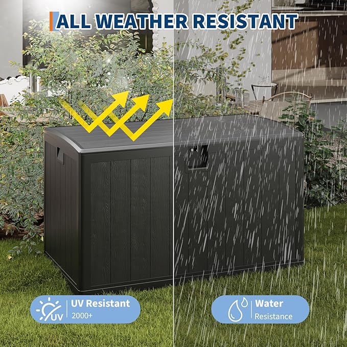 GarveeLife 130 Gallon Outdoor Storage Box, Large Resin Deck Box with Hydraulic Air Rod, Weatherproof & Lockable Outdoor Storage Bin for Patio Cushions, Garden Tools, Pool Supplies, Porch, Black