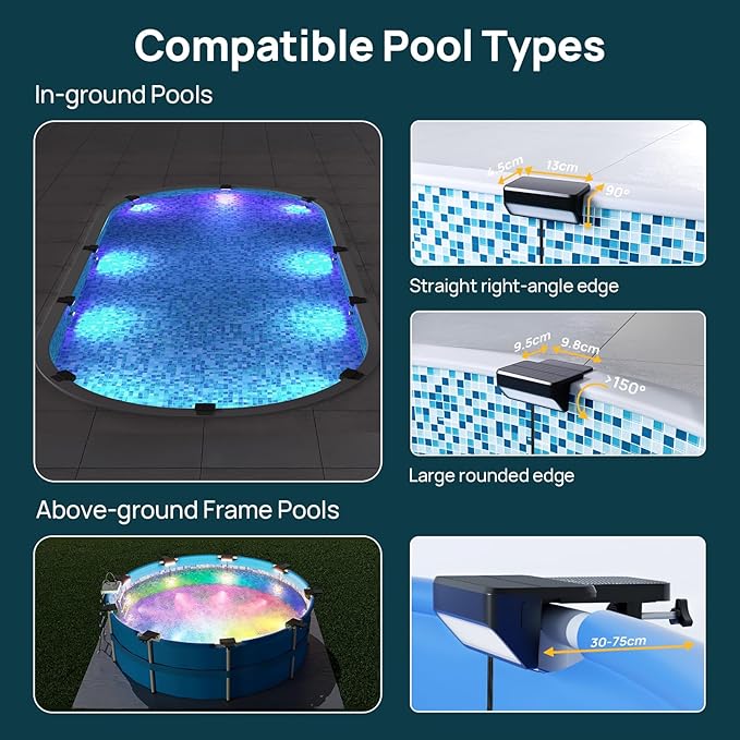 Linkind Smart Solar Pool Lights for Inground & Above Ground Pool, AI Dotis, Dual-Zone APP Control Pool Light, IP68 Waterproof Solar Power Pool Lights for Garden,Fence,Pond,2 Pack