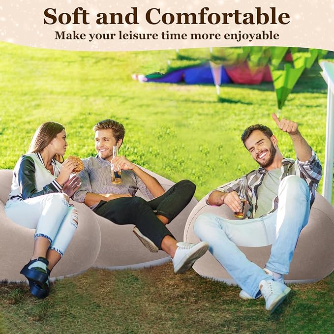 Realspring Inflatable Bean Bag Chairs Outdoor Blow up Camping Chairs Inflatable Lazy Sofa Folding Portable Bean Bag Loungers Couch for Movie Night(Coffee,6 Pcs)