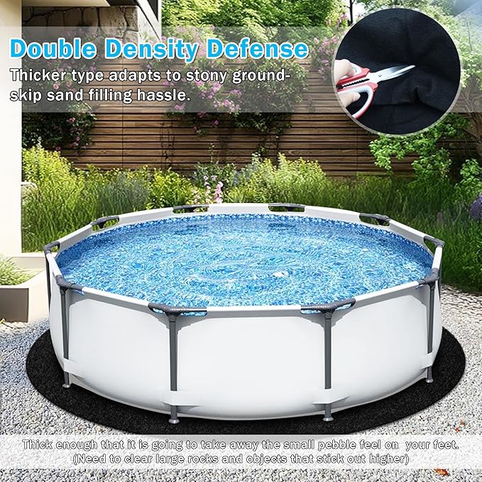 10FT Round Heavy Duty Pool Pad for Above Ground Pools, 8.4 OZ/M² Puncture Resistant Liner Protector, Seamless Under Pool Mat Extends Liner Life Geotextile Ground Cloth Gravel Concrete Dirt