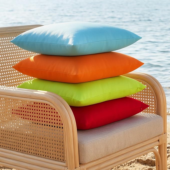 Lewondr Waterproof Outdoor Throw Pillow Cover, 2 Pack Solid PU Coating Throw Pillow Case UV Protection Garden Cushion Cover for Patio Sofa Couch Balcony 18"x18"(45x45cm), Red