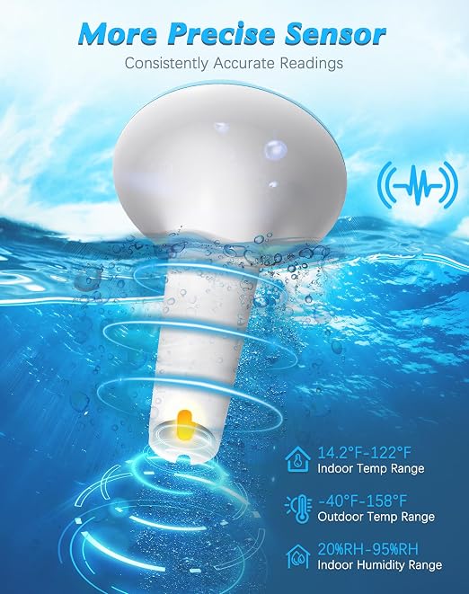 Solar Pool Thermometer Floating Easy Read, IPX8 Waterproof Digital Thermometer Wireless, Water Temperature Monitor for Swimming Pool, Hot Tub, Cold Plunge, Pond, Lake