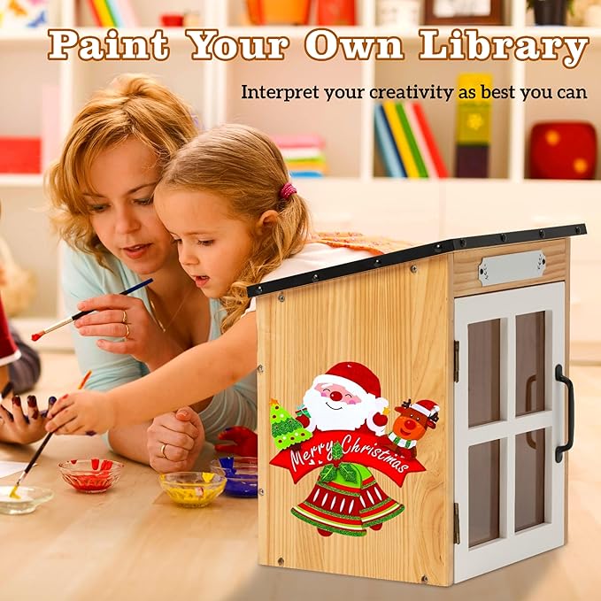Outdoor Book Sharing Box: Natural Wood Library with Reinforced Waterproof Roof, DIY Book Sharing Storage Box for Outside Neighborhoods Community Schools (Wood Sloped Roof)