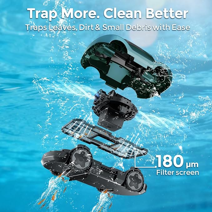 C5 Cordless Robotic Pool Cleaner with 180-Min Runtime, 2.7L Large Filter Basket & Self Parking, Pool Vacuum for Above-Ground Flat Pools up to 2200 Sq.Ft