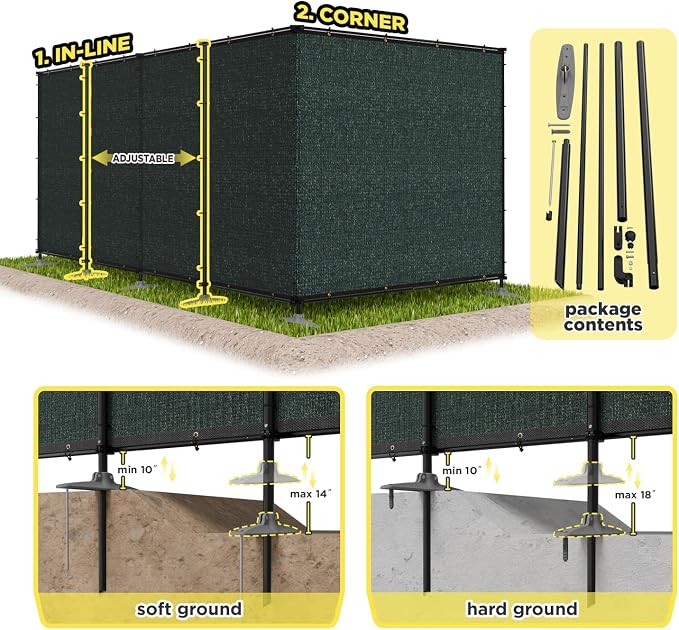6' x 138' Green Outdoor Privacy Screen Freestanding 240 GSM Privacy Fence Panels for Outside, Pool Fences with Poles, Backyard Temporary Fencing, Privacy Wall Ground Pole Fence