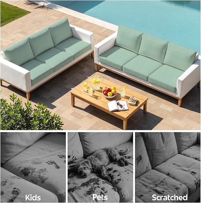 pickyNproud 12Pcs Patio Cushion Covers Stretch Outdoor Couch Cushions Slipcovers Replacement Washable Furniture Protector with Elastic Bottom Sofa Chair Seat Cover, Aqua Green
