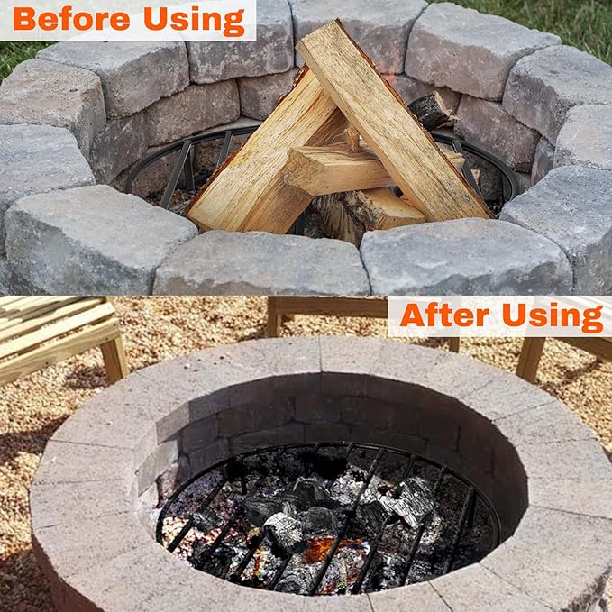 onlyfire Heavy Duty Round Fire Pit Grate 30 Inch - Steel Log Grate with High-Temp Coating & Removable Legs, 3.5" Tall Wood Burning Grate for Outdoor Fireplace, Camping, BBQ