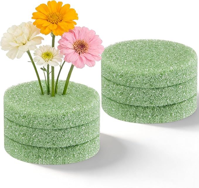 Chunful 6 Pack Cemetery Vase Floral Foam Inserts 1.25 x 5.8 Inch Round Green Floral Foam for Artificial Flowers Dry Foams for Grave Vase Headstone Flower Arrangement