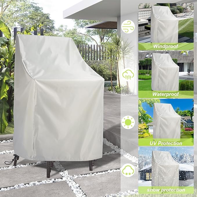Stackable Patio Chair Cover, Outdoor Chair Cover Waterproof 210D, Stacked Chairs Lounge Chair Covers Outdoor Stack Chairs for All Weather Protection (Beige, 25"L x 25"W x 47”H)