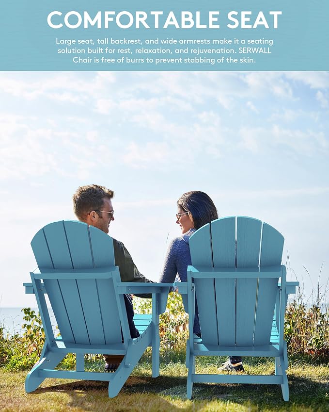 SERWALL Folding Adirondack Chair Weather Resistant Patio Chair with Cup Holder Outdoor Chairs Set of 6 Painted Adirondack Chairs - Light Blue