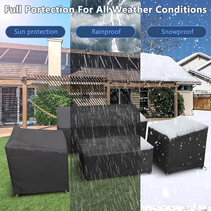 STARTWO Outdoor Furniture Cover Waterproof, 600D Heavy Duty, 4 Piece Patio Furniture Set Cover for Outside Couch, Lawn Chairs, Coffee Table, Windproof with Buckle Strap, Black