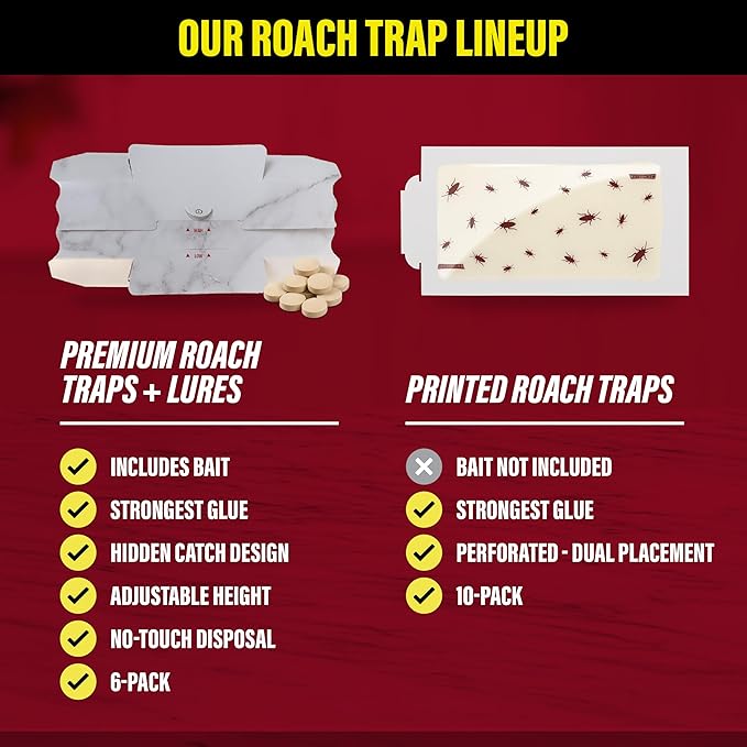 Catchmaster Cockroach Trap with Powerful Food-Based Bait – Glue Traps (10-Pk) Roach Killer for House – Kitchen, Bathroom & Garage, Indoor Pest Control and Bug Catcher Solution