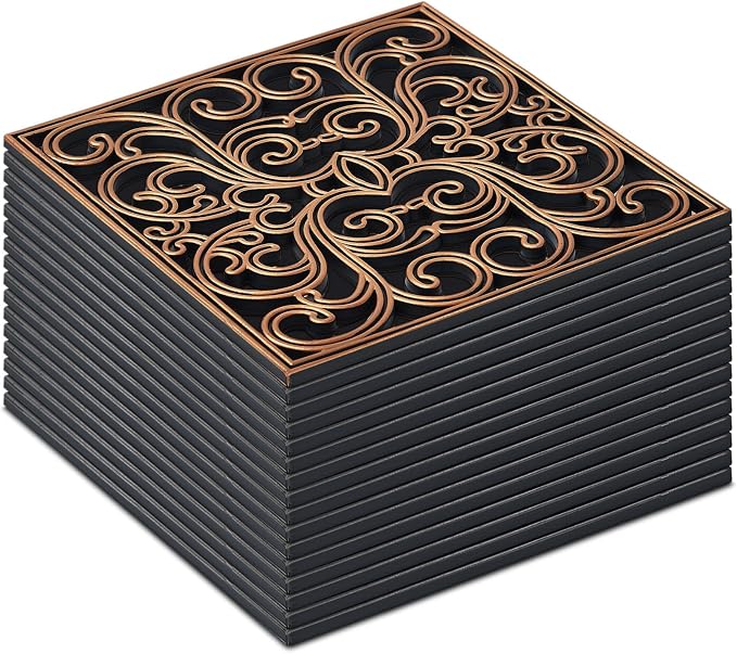 Pangda 16 Pcs Rubber Stepping Stones Outdoor Garden Walkway, 12 x 12 Inch Heavy Duty Pathway Pavers Retro Decorative Stepping Stones for Outside Landscaping Yard Lawn Path (Scroll Square,Copper)