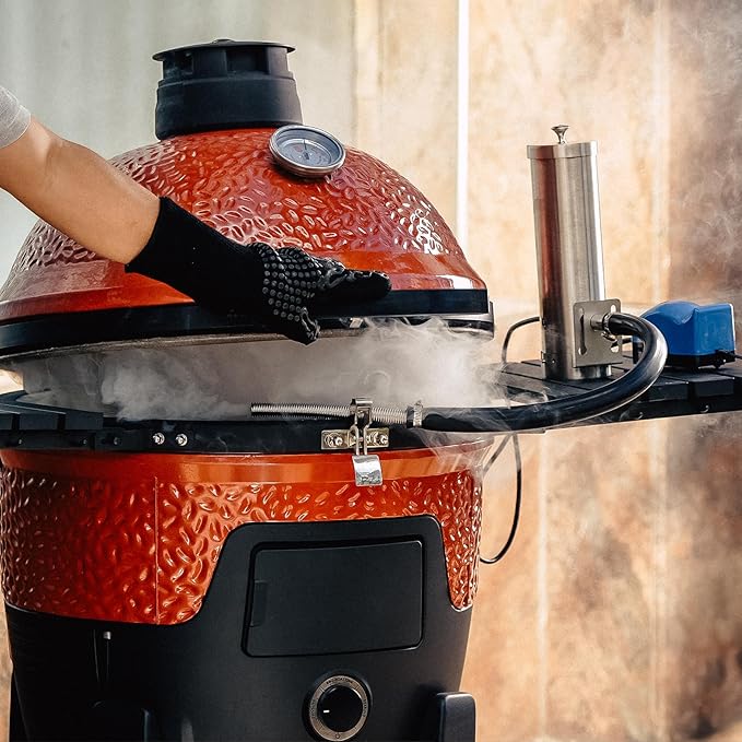 Cold Smoke Generator with Lid & Air Pump, Portable Electric BBQ Smoker, Wood Pellets Outdoor Smoker, Grill Accessory Barbecue Tools for Meat Vegetable, Hot & Cold Smoking, Stainless Steel